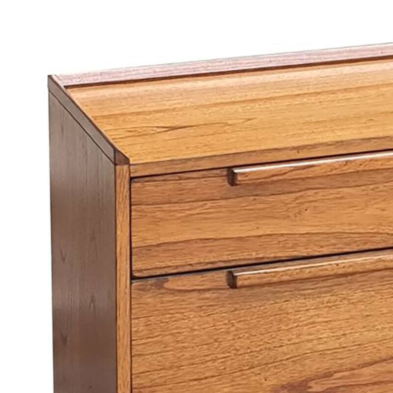 Amy Lateral File Cabinet, 36 Inch, 2 Drawers, Splayed Legs, Brown Solid Wood