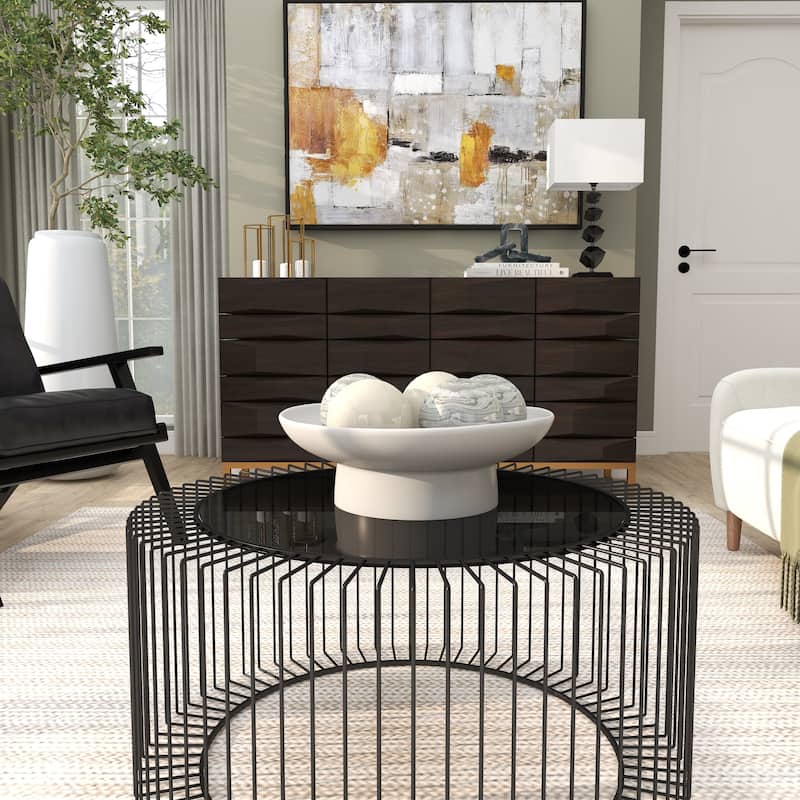 Black or White Ceramic Wide Decorative Bowl with Elevated Base