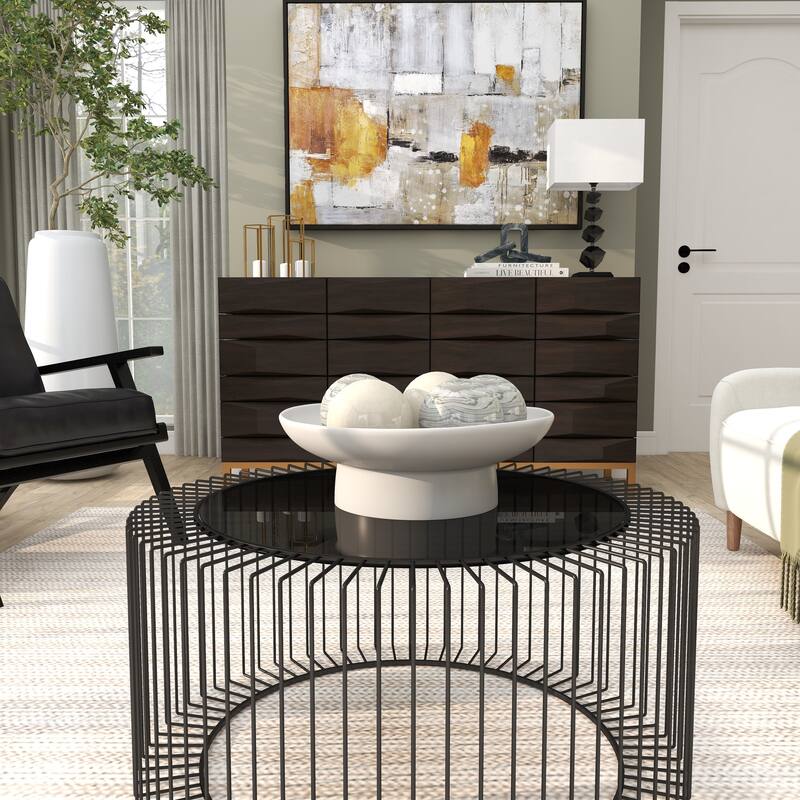 Ceramic Wide Decorative Bowl with Elevated Base - Black or White - Roche River Decor