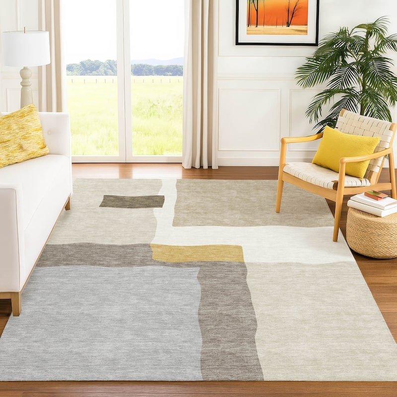Machine Washable Indoor/ Outdoor Contemporary Blox Chantille Rug