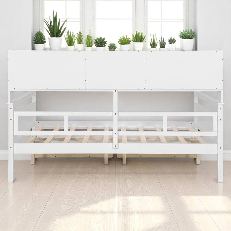 Wooden Twin/Full Daybed with 2 Storage Drawers and Bedside Shelves, No Box Spring Needed, Modern Design