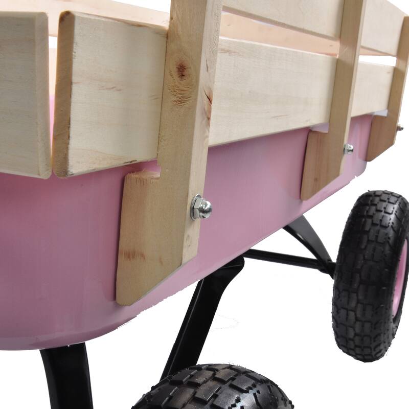 All-Terrain Garden Utility Wagon - Removable Wooden Sides, Steel Bed, 10-Inch Air Tires, and Foldable Handle