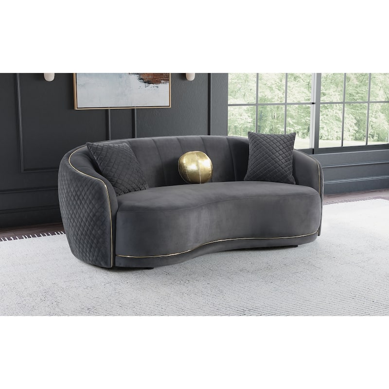 Brookside Velvet Upholstered Curved Sofa Dark Grey - N/A
