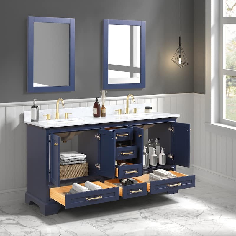 Blossom Copenhagen 60" Double Vanity with Marble Top, Sinks & Mirror