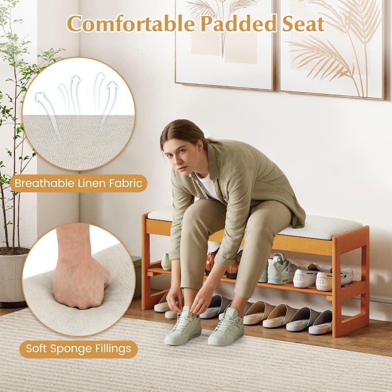 Gymax 40'' 2-Tier Shoe Rack Bench w/Flip-Top Storage Slatted Shelf for