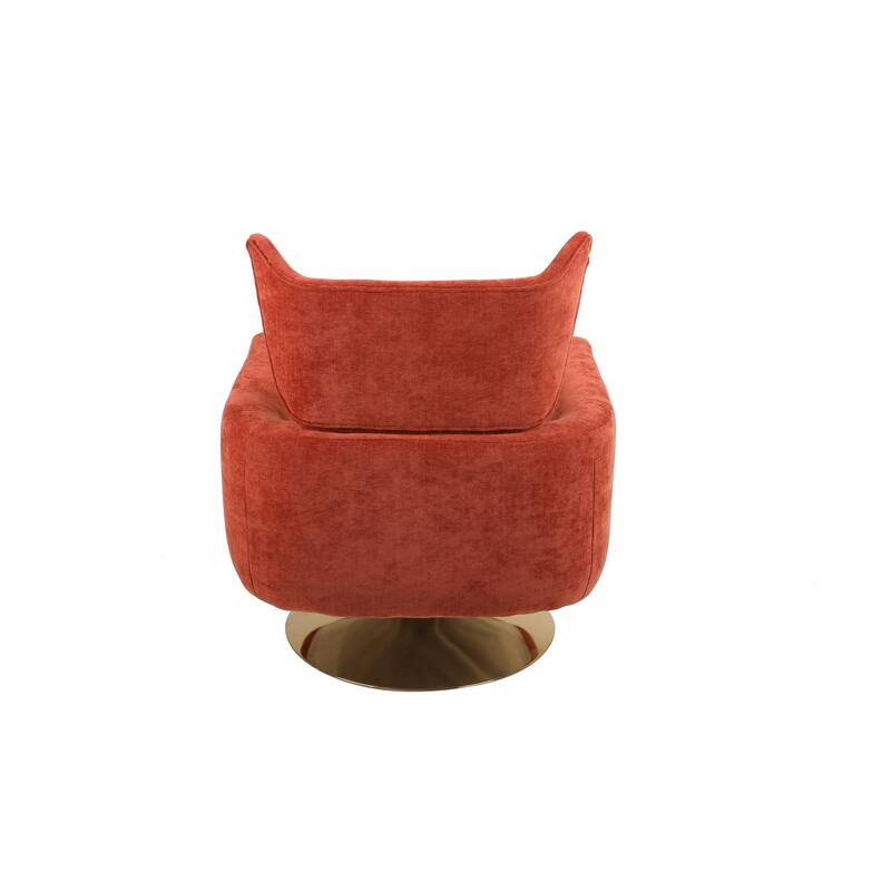 Swivel Accent Chair with Pillow Wide Upholstered & Gold Base, Modern Barrel Chair, 360-degree Swivel Sofa Chair for Living Room