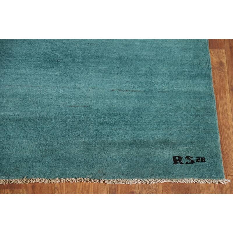 Turquoise Blue Modern Gabbeh Oriental Area Rug Handmade Wool Carpet - 5'1" x 6'6"