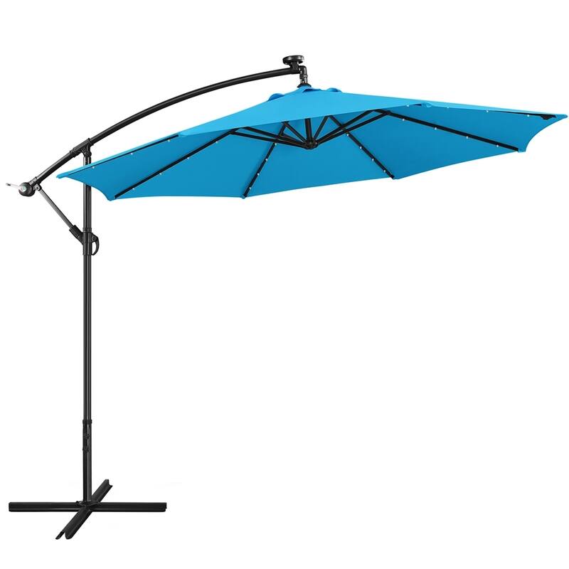Yaheetech 10Ft Patio Offset Umbrella with 32 LED Lights Outdoor Hanging Cantilever Umbrella - Sky Blue