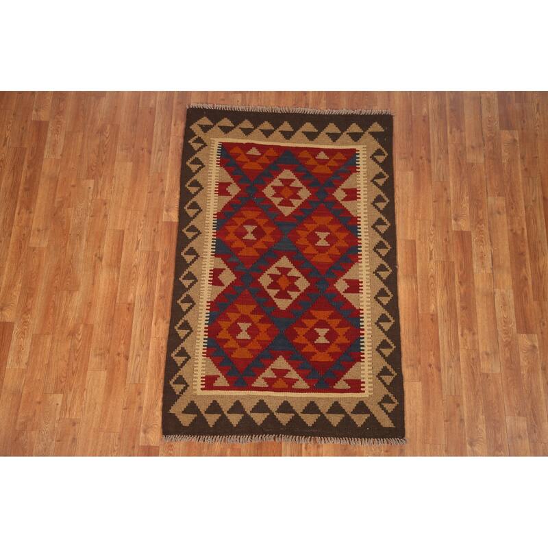Kilim Oriental Area Rug Hand-woven Wool Carpet - 3'3" x 5'0"