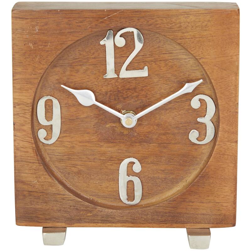 Brown Mango Wood Decorative Clock with Silver Numbers and Hands