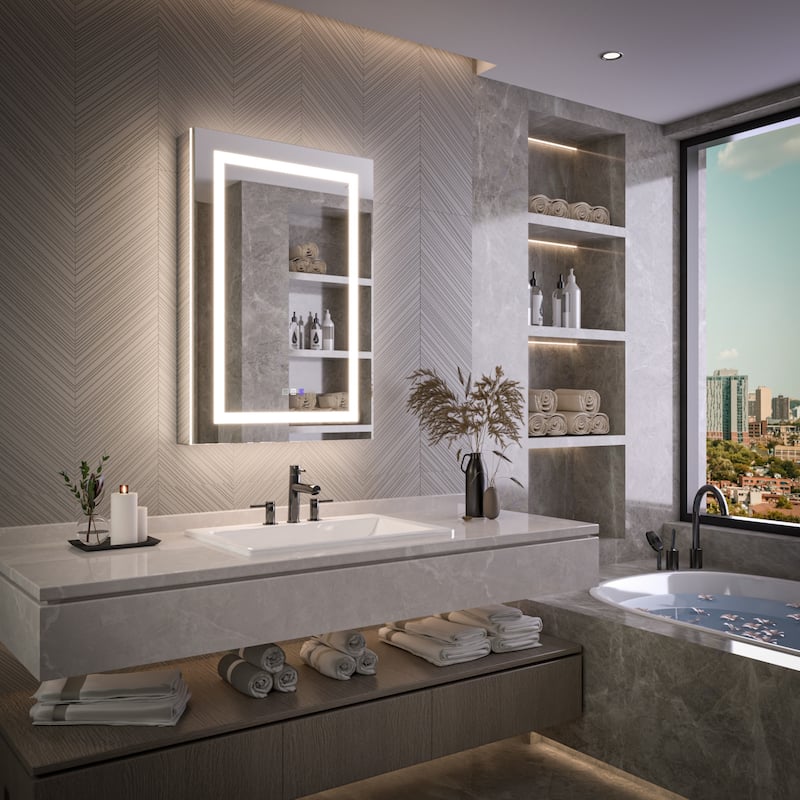 Modland 24"-42W x 36"H LED Medicine Cabinet Mirror with USB Charging,5x Magnifying Mirror