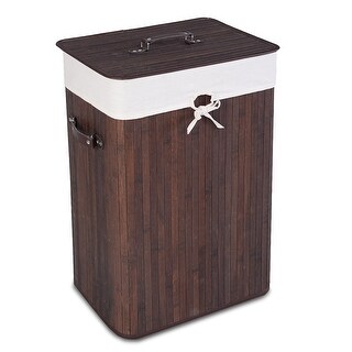 Costway Rectangle Bamboo Hamper Laundry Basket Washing Cloth Bin Bag - See Details