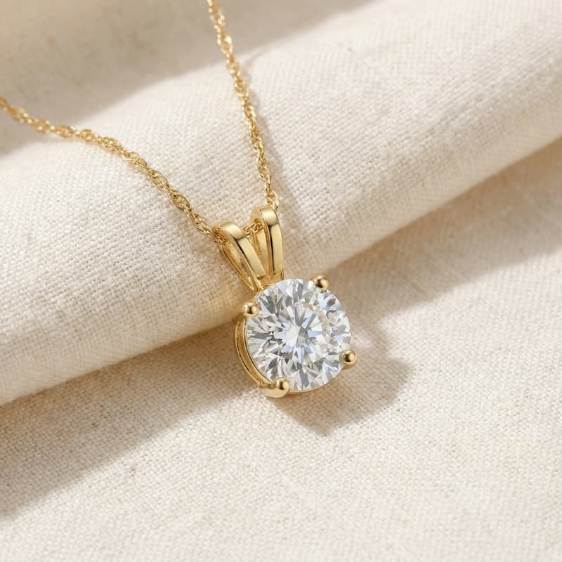 Bliss Diamond 3/4ct Diamond Round Solitaire Necklace Yellow Gold Pendant Lab Grown