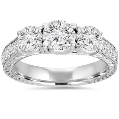 1 3/4ct Diamond Vintage 3-Stone Engagement Ring White Gold Antique