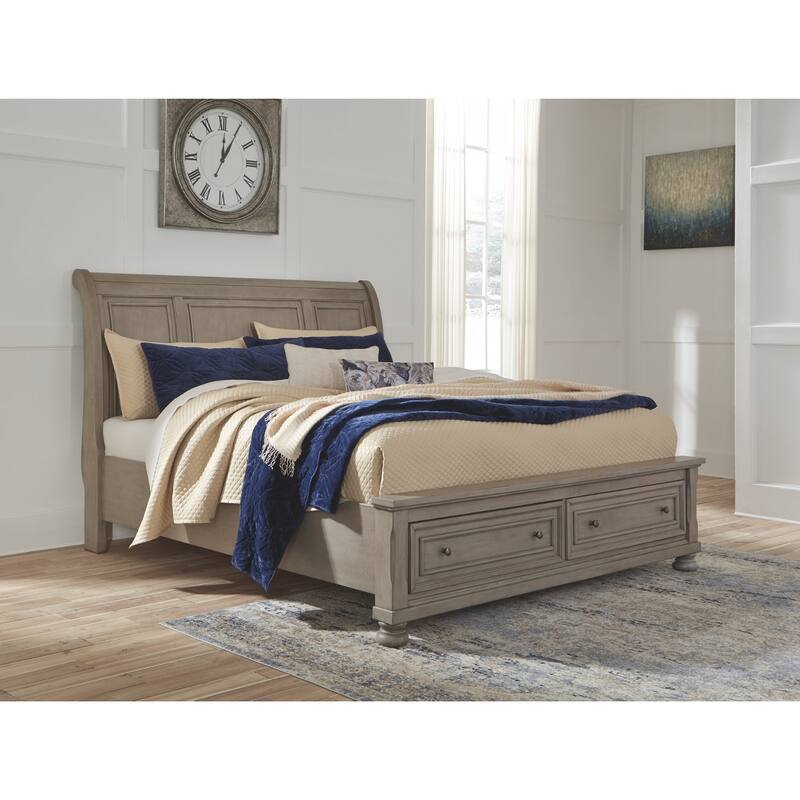 Lettner Light Gray Sleigh Bed with Storage - Queen