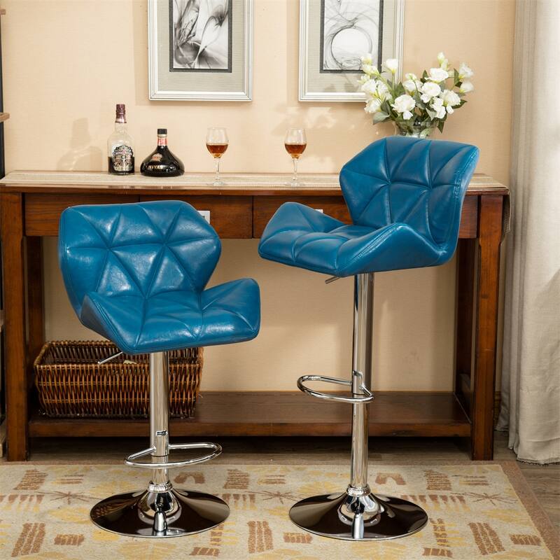 Contemporary Tufted Adjustable Height Hidraulic Bar Stools, Set of 2