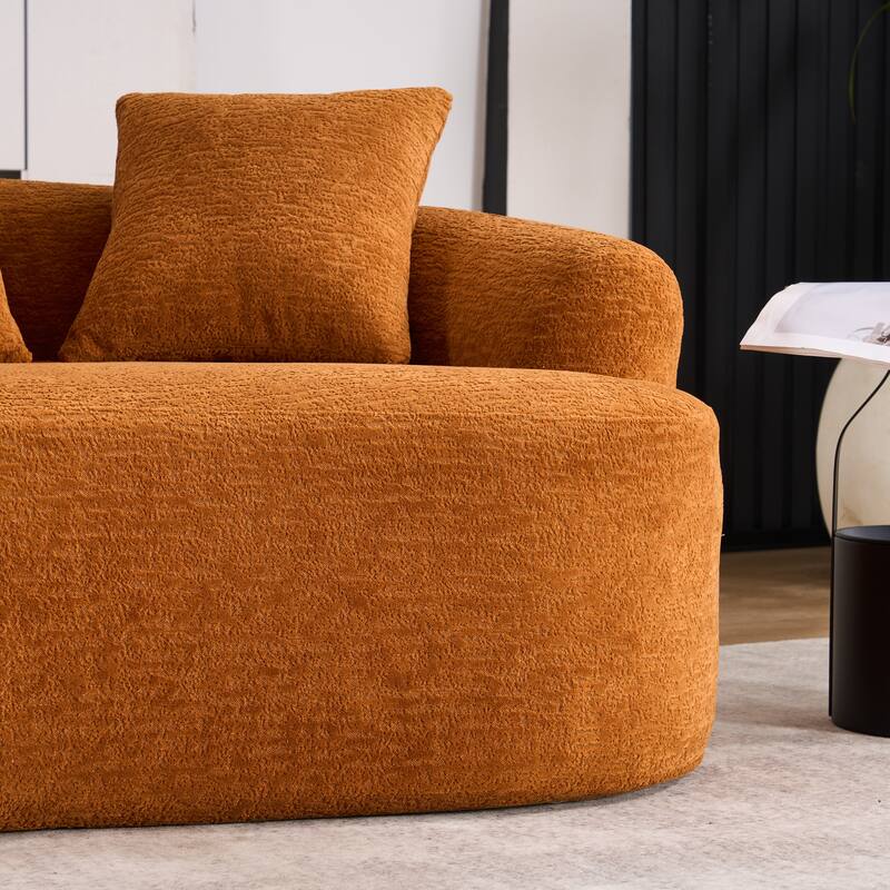 Curved Loveseat Orange Sofa, 30D Chenille, Compact for Small Spaces, 65"L, 300 lbs, 3 Pillows