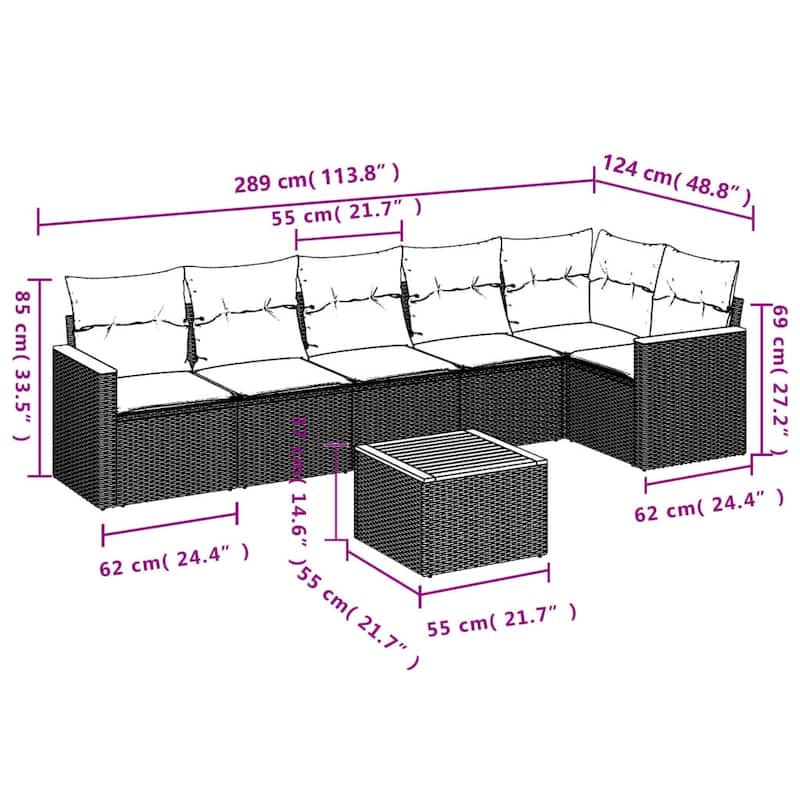 vidaXL 6 Piece Patio Sofa Set with Cushions Black Poly Rattan