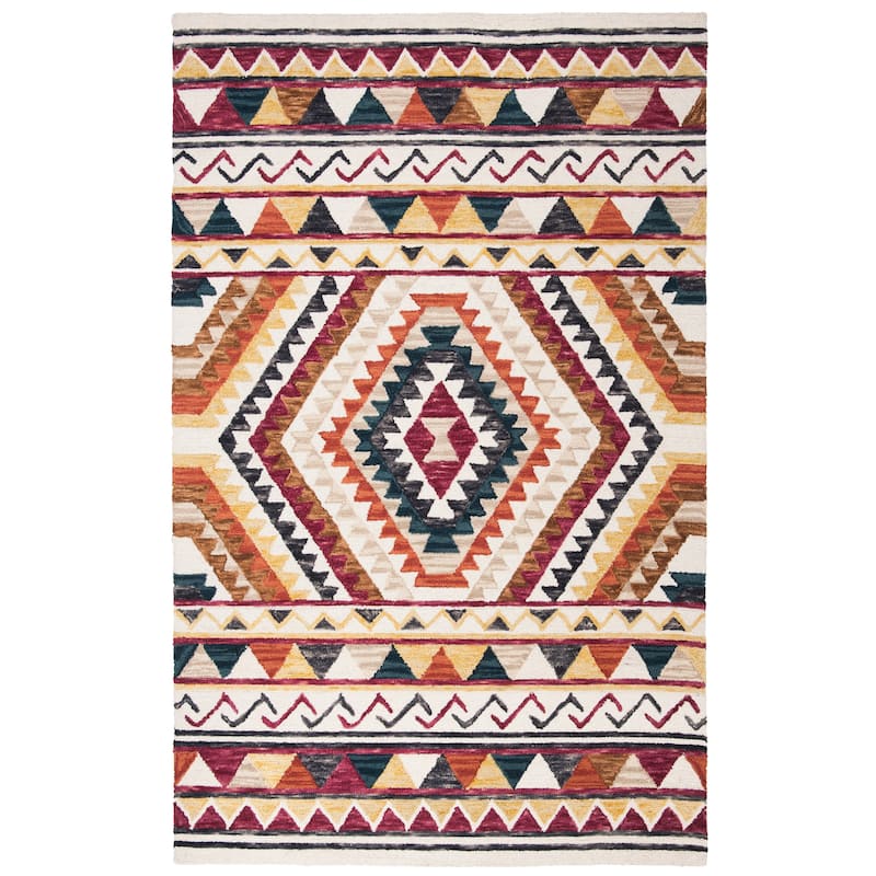 SAFAVIEH Handmade Aspen Despoina Bohemian & Eclectic Tribal Wool - 7' x 7' Square - Rust/Ivory - Square/Runner