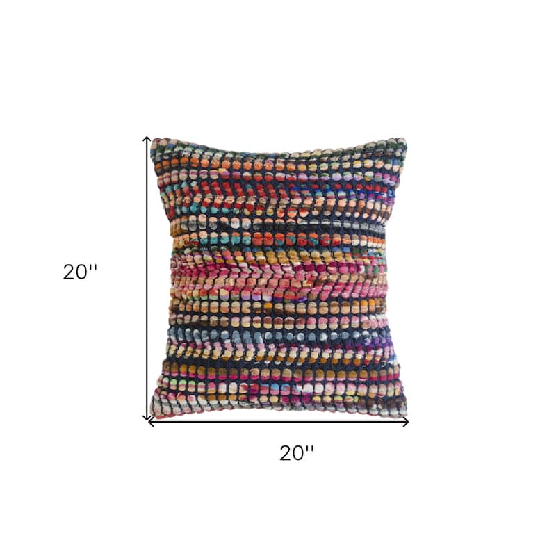 HomeRoots 20" X 20" Red Green Blue Yellow Orange Pink And Black 100% Cotton Geometric Zippered Pillow