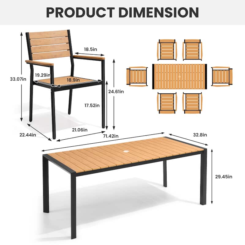 7/9/11-Piece Patio Dining Set Outdoor Aluminum Rectangle Dining Table and Stackable Chairs