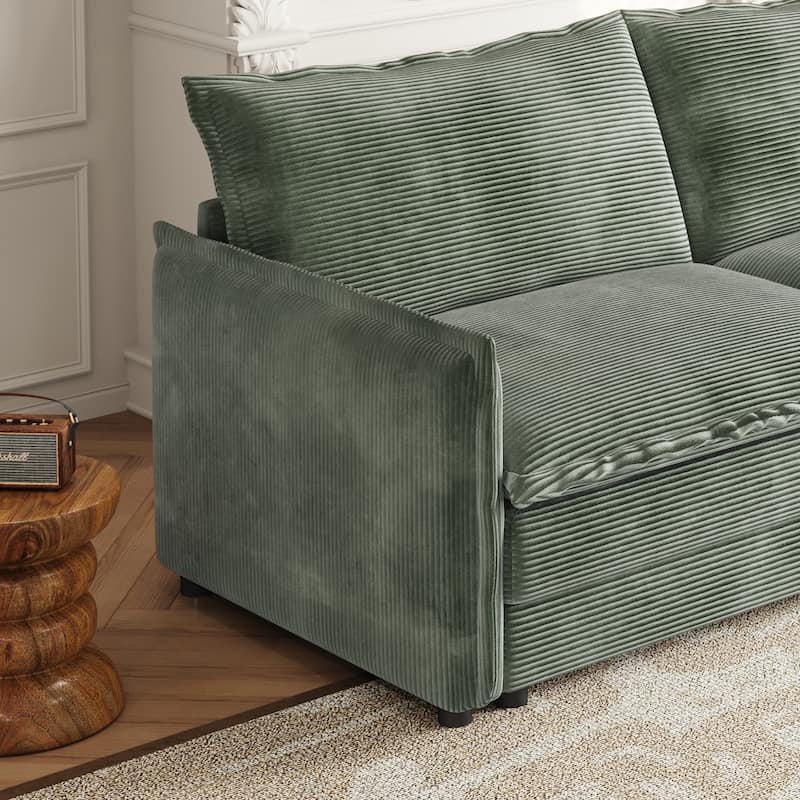 Convertible Sleeper Sofa Bed 109" Oversized Modular Sectional Sofa Deep Seat Corduroy Cloud Couch with 3 Ottomans