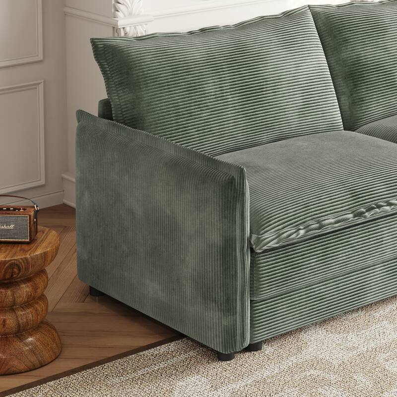 Corduroy Cloud Sectional Sofa Modular L Shaped Couch with Ottoman