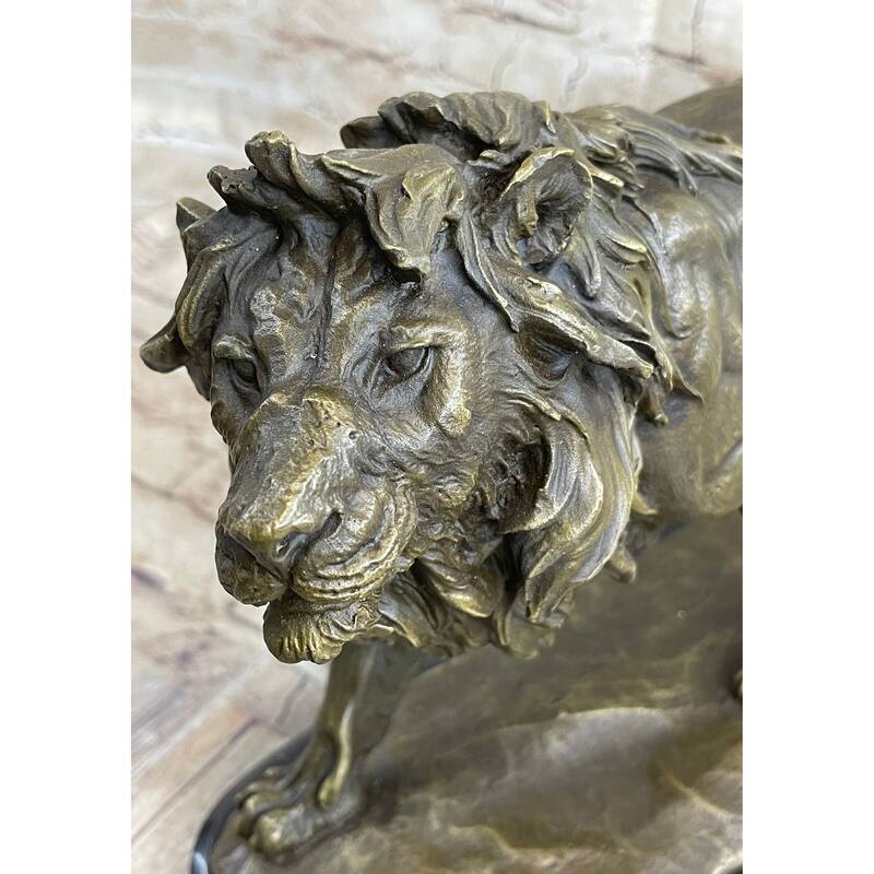 Lion Bronze Sculpture Statue Figure Handmade Art By Antoine Barye On Marble Base