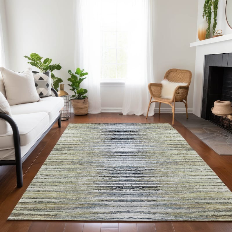 Machine Washable Indoor/ Outdoor Chantille Jagged Stripes Rug