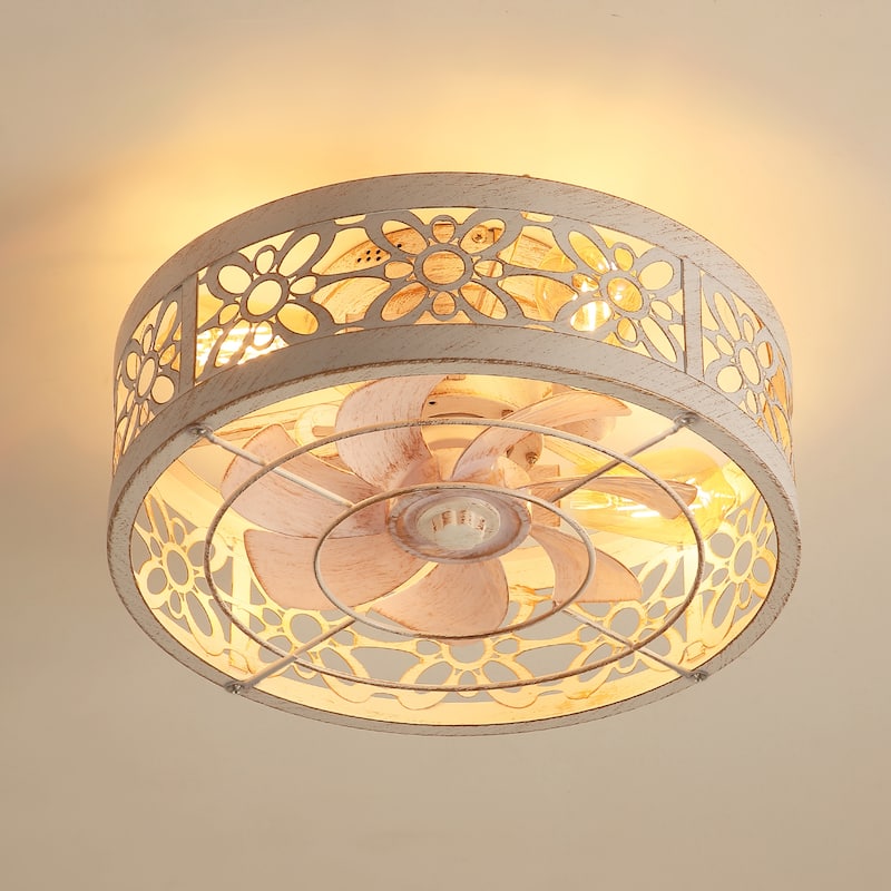 16.5" Vintage Caged Ceiling Fan with Lights, 7 ABS Blades, Remote Control, 6-Speed DC Motor, Small Fandelier