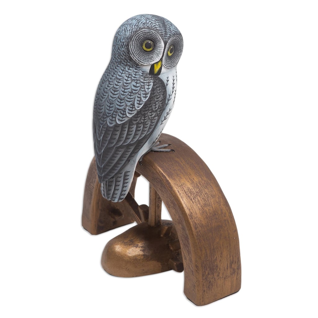 Novica Handmade Ship Captain Owl Wood Sculpture