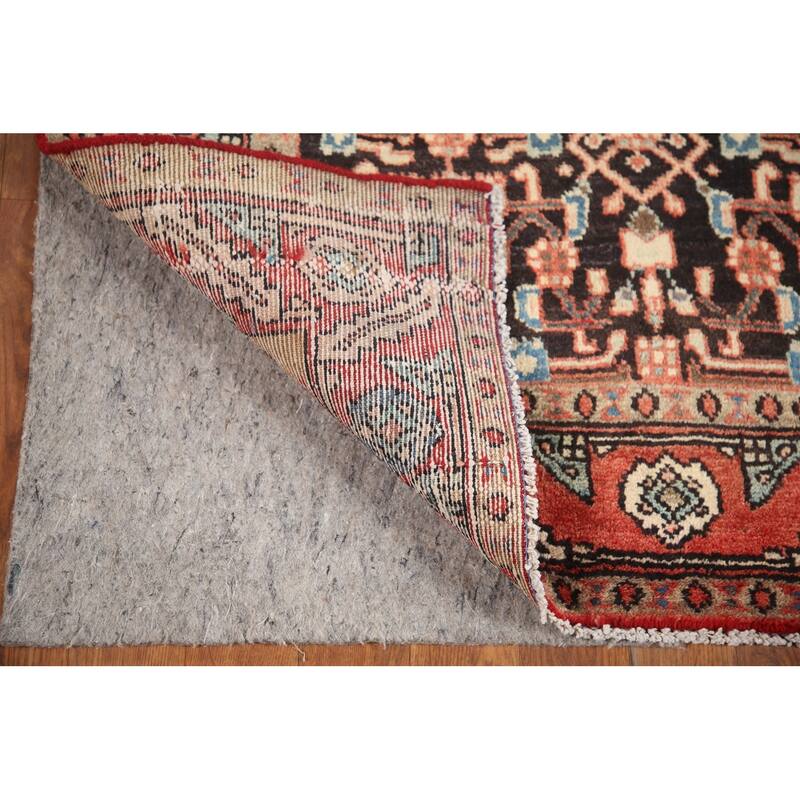 Hand Knotted Oriental 100% Wool Carpet Traditional Geometric Black Mahal Runner Rug - 9' 5'' X 3' 3''