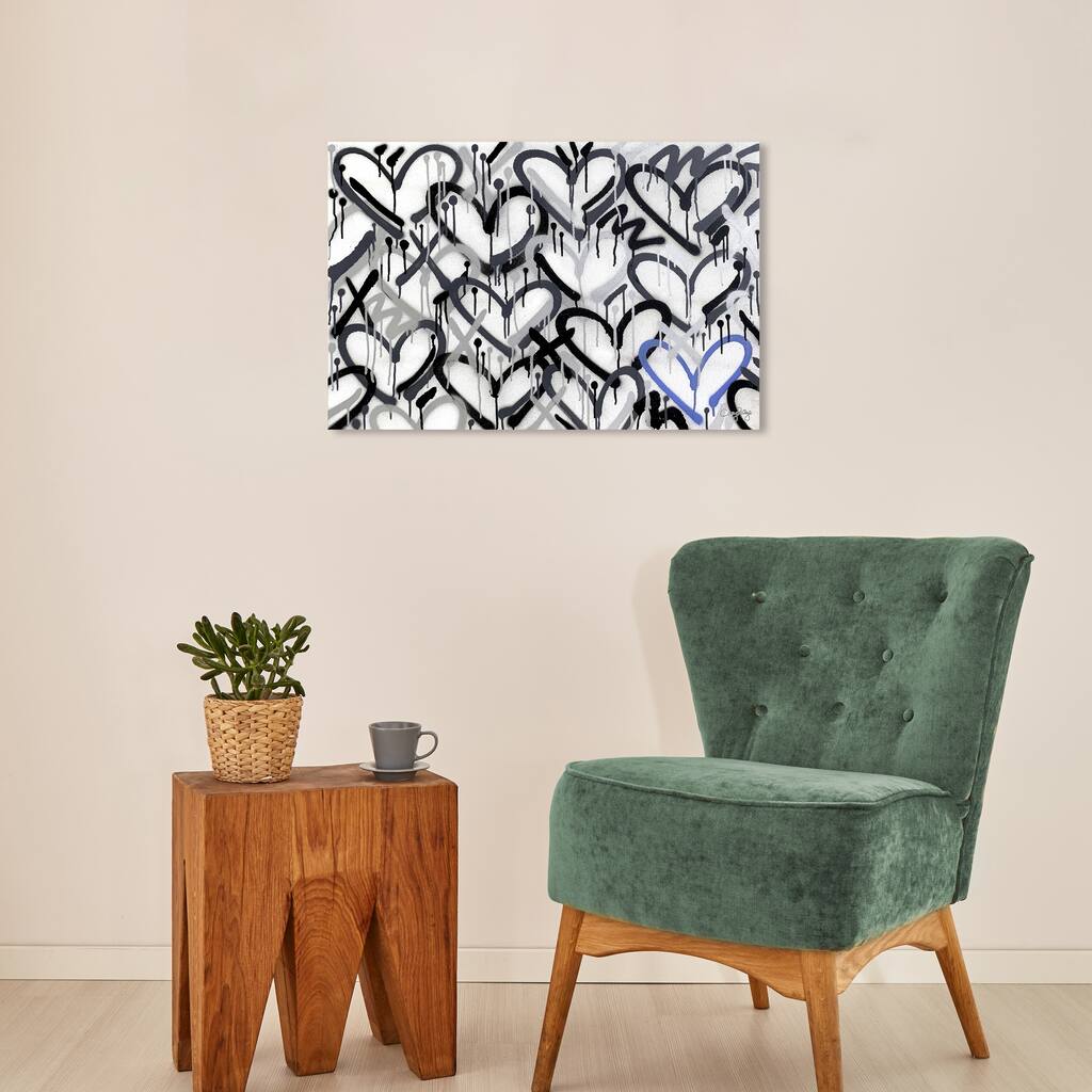Wynwood Studio Abstract Corey Paige - Hearts Grays with Blue Accent Black and Modern & Contemporary Wall Art Canvas Print
