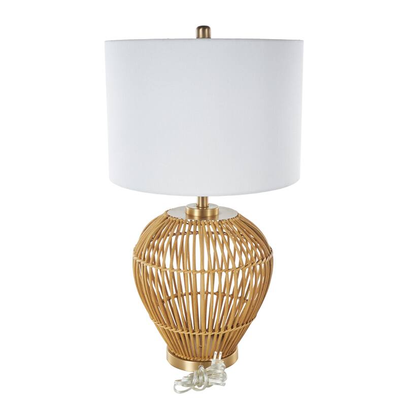 Rattan Handmade Woven Open Frame Room Table Lamp with Gold Accents - Brown - Roche River Decor