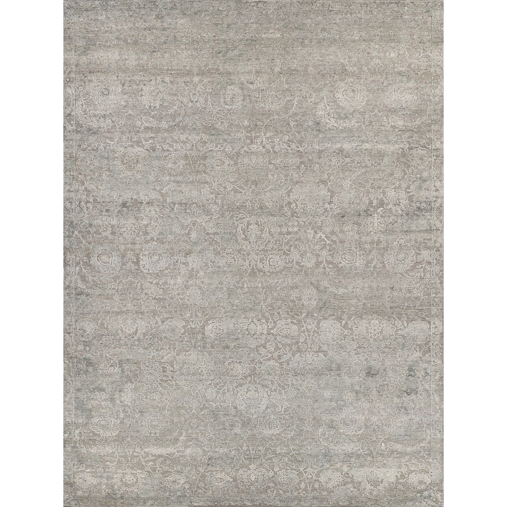 EXQUISITE RUGS Meena Hand-knotted Wool/Silk Silver/Grey Area Rug.