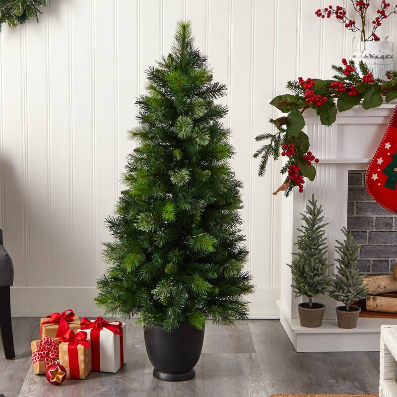 4.5’ Pre-Lit Potted Artificial Christmas Tree, Clear Lights - 4.5 Foot