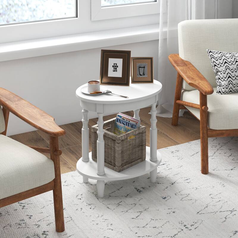 Gymax 2-Tier End Table Oval Compact Sofa Side Nightstand w/ Storage
