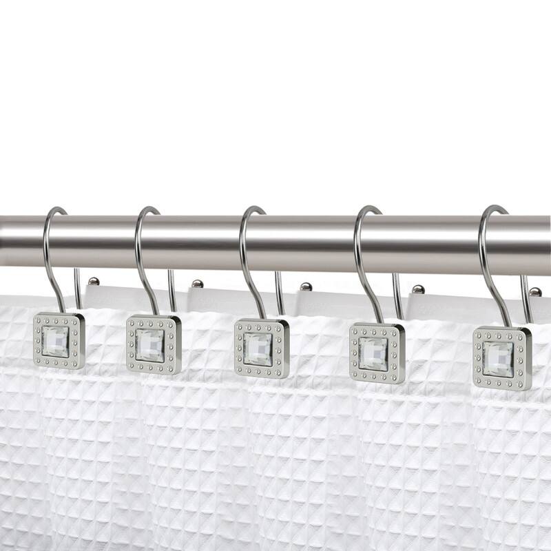 Utopia Alley Double Shower Curtain Hooks for Bathroom, Crystal Design, Set of 12 - Brushed Nickel