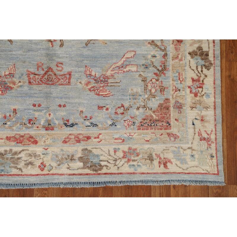 Hand Knotted Oriental 100% Wool Carpet Transitional Floral Navy Blue & Blues Oushak Area Rug - 6' 11'' X 4' 11''