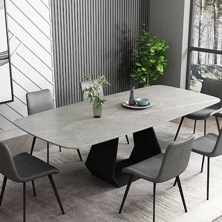 71"Modern Dining Table Gray Sintered Stone Tabletop with Carbon Steel ...