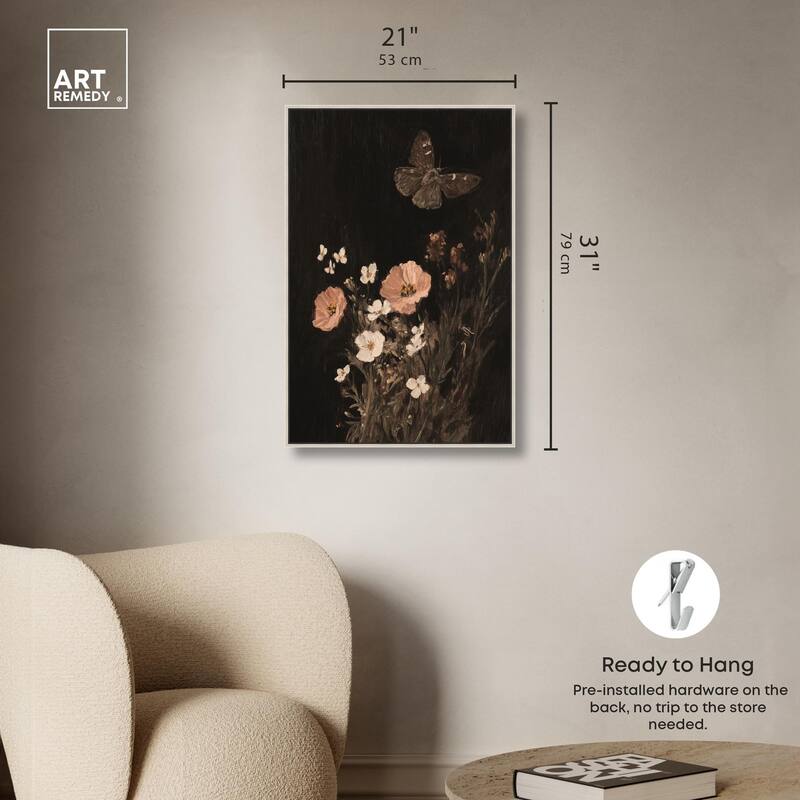 Poppy and Moth I Canvas by Art Remedy