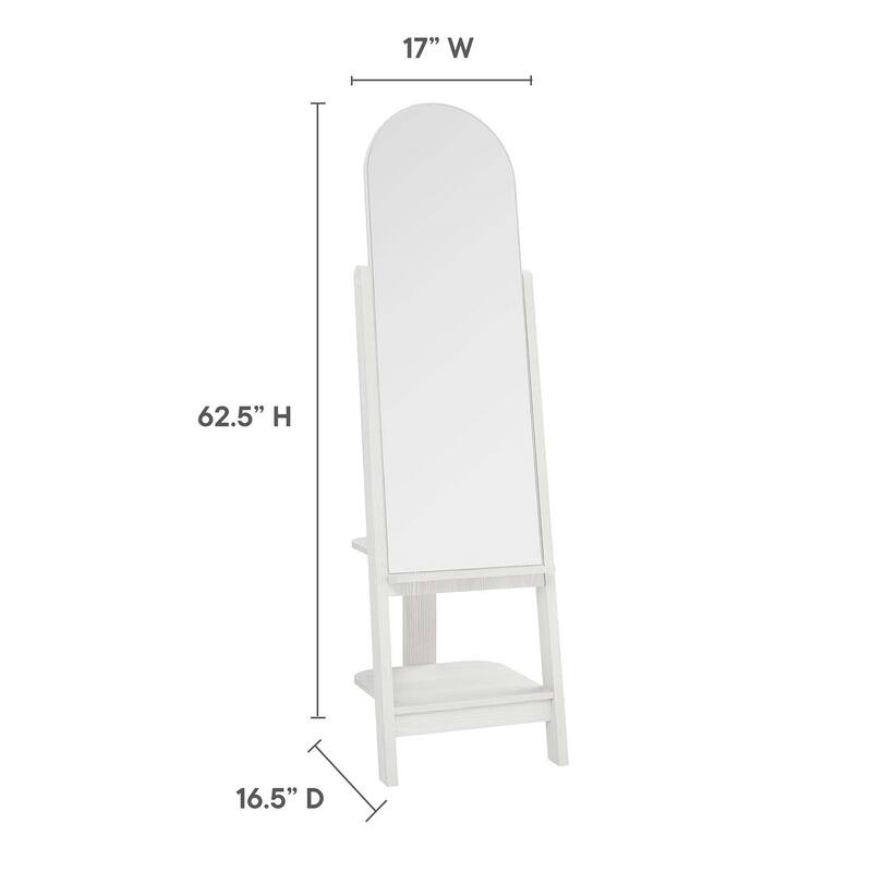 Lewis Modern White Wooden Standing Arched Mirror with Shelf and Hooks