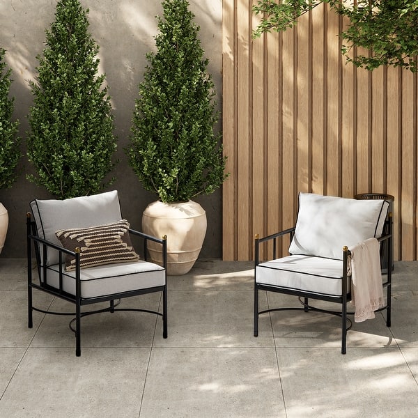 Mopio Odelia Patio Furniture, Outdoor Sectional Conversation Set - Black & Gold Armchairs Set of 2 Only