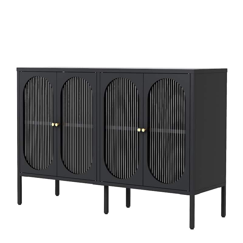 Metal Sideboard Cabinet with 4 Glass Door, Steel Locker Sideboard Buffet Cabinet, Sideboard Buffet Cabinet with 4 Doors