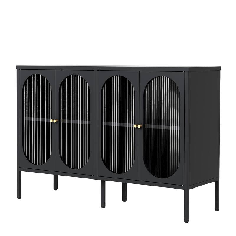 Metal Sideboard Cabinet with 4 Glass Door, Steel Locker Sideboard Buffet Cabinet, with 4 Doors, Kitchen Storage Cabinet - Black