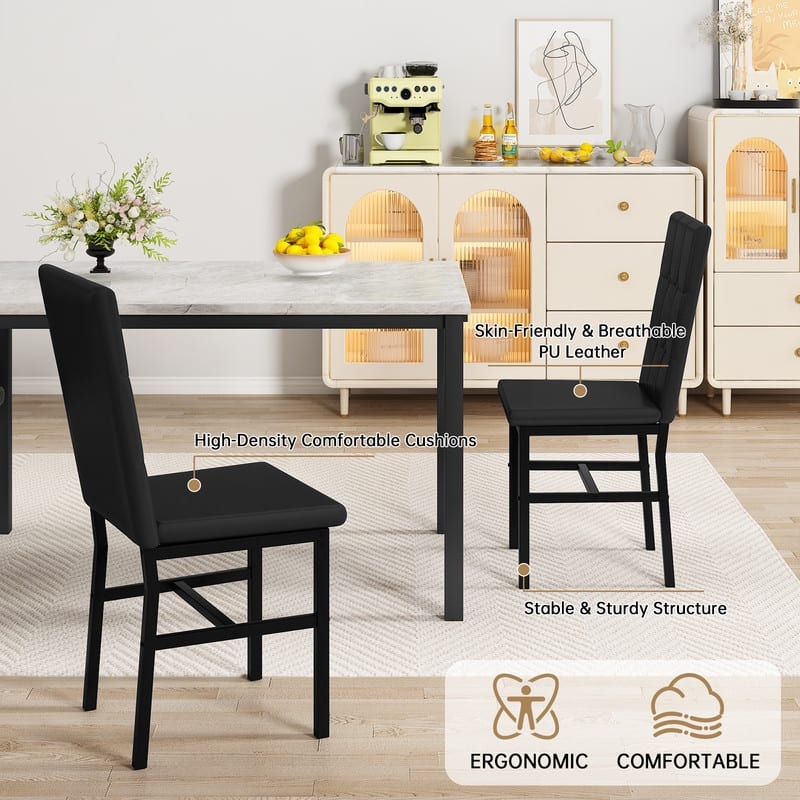Grondin Modern Style 5 Pieces Dining Table Set For 4, Faux Marble Dining Room Table Set With 4 Upholstered Dining Chairs