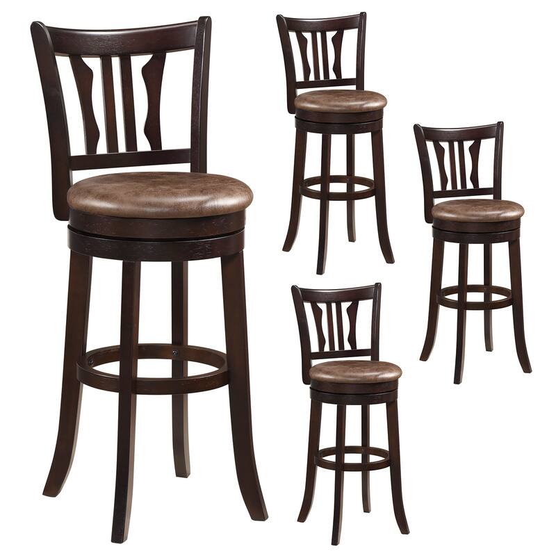 Gymax 30'' Bar Height Swivel Bar Stools Set of 4 w/Back & Faux Leather - Bar Height - Cappuccino - Set of 4