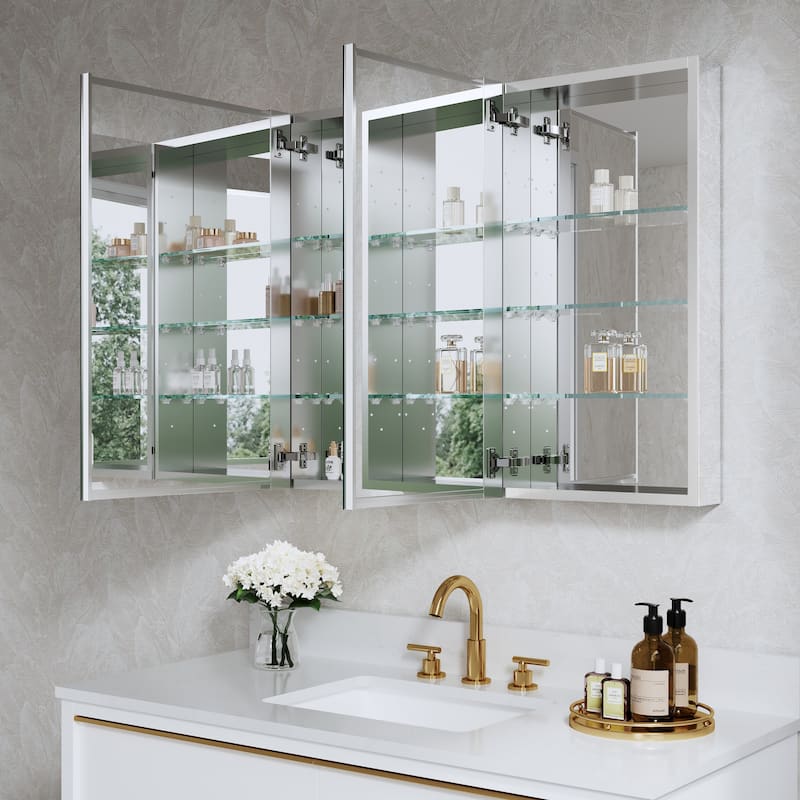 36''W X 30''H Recessed Or Surface Wall Mount Bathroom Medicine Cabinet With Adjustable Glass Shelves
