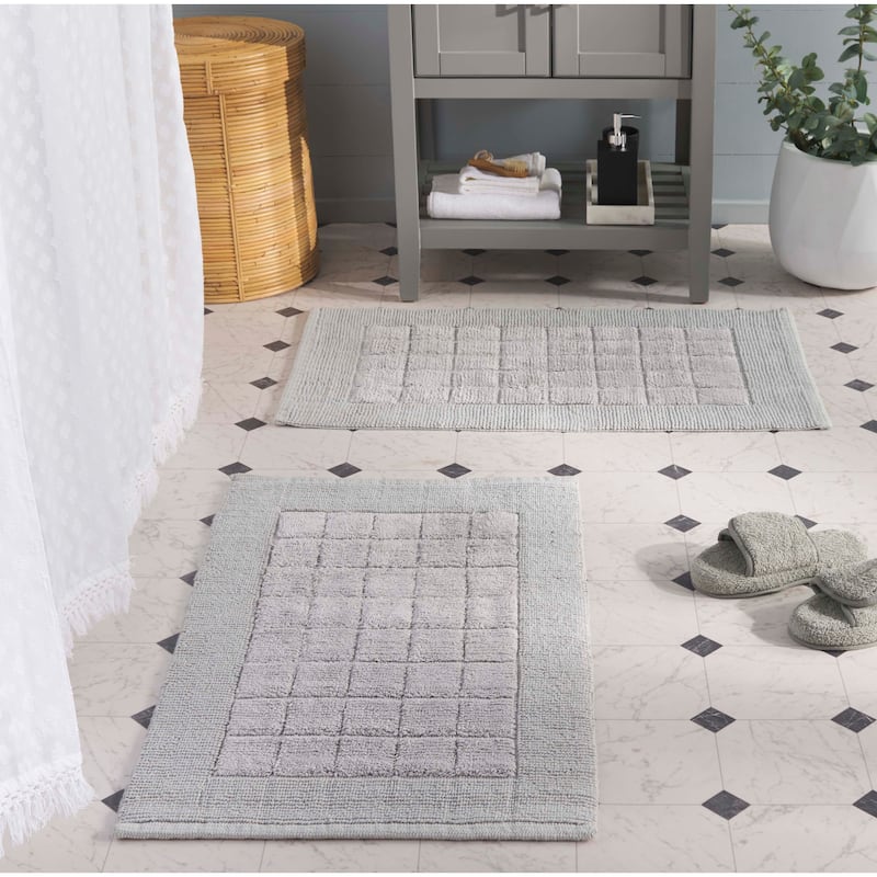 SAFAVIEH Home Bennett Boarder Grid 32"L x 20"W Bathmat Set of 2 - Steel Grey