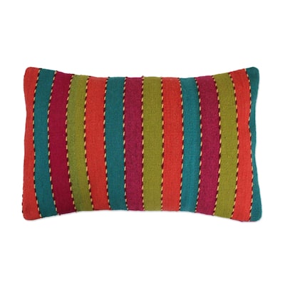 Novica Handmade Stripes Of The Rainbow Zapotec Wool Cushion Cover